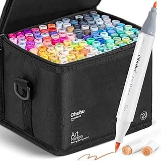 Ohuhu Alcohol Markers Brush Tip -Double Tipped Art Marker Set for Artist Adults Coloring Illustration -120 Colors -Brush &Fine -Honolulu B-Refillable image