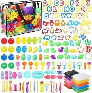 142 Pcs Playdough Accessories Set for Kids Include 131 Dough Tools 10 Colored Dough and Storage Bag Various Plastic Molds DIY Play Toys for Boy Girl Birthday Party Classroom Gifts image
