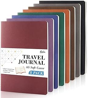 feela 8 Pack Soft Cover Journal Bulk, Notebooks College Ruled for Work, Lined Travel Journal for Students Women, Note Taking Notebook School Supplies Business Writing, 8.2” x 5.5”, A5, Vintage Colors image