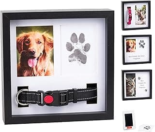 Pet Memorial Dog Picture Frame, 4 Customizable Displays, 9x9", Paw Print Kit for Dogs, Pet Memorial Gift for Dogs, Loss of Dog Sympathy Gift, Dog Memorial Gift, Pet Paw Print Impression Kit, Cat Memorial Picture Frame, Dog Passing Away Gift image