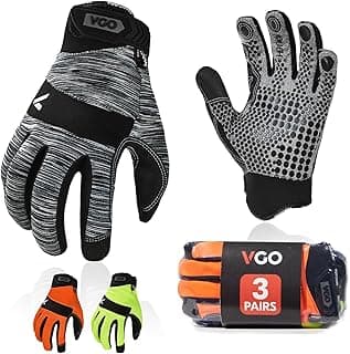 Vgo 3-Pairs Work Glove, High Dexterity Synthetic Leather with Silicone for Antislip,Multipurpose(Size L,3 Color,SL7895)