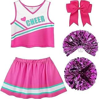 Danzcue Girls Sweetheart Cheerleader Uniform Costume, Cheerleading Uniform Outfit for Halloween Party Birthday Gift, Pink, Small image