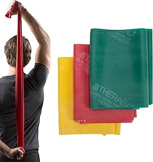 THERABAND Resistance Band Set, Professional Elastic Bands for Upper & Lower Body, Core Exercise, Physical Therapy, Lower Pilates, At-Home Workouts, & Rehab, 5 Foot, Yellow, Red & Green, Beginner image