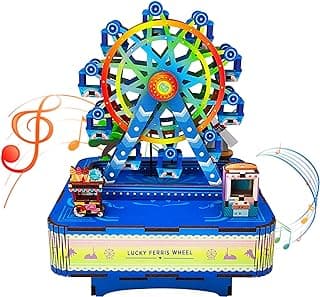 3D Wooden Puzzles for Adults Ferris Wheel DIY Rotating Music Box Kit Teens, Boys and Girls, Birthday Gifts, Decoration Crafts image