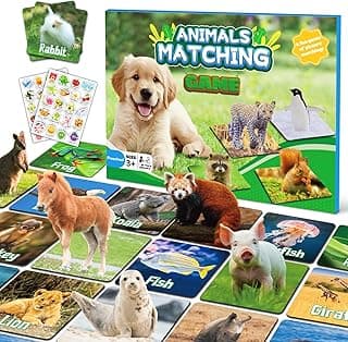 zheyistep 100 PCS Animal Matching Game for Kids Toddlers Memory Game, Animal Match Game Concentration Card Game for Boys Girls Preschool Learning Activities image