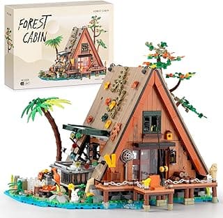A-Frame Cabin Building Set, Forest Lakeside Cabin House Mini Building Block Set, Collectible Display Model Kit for Adults and Teen, Gift for Nature and Architecture Lovers (1486 Pcs) image
