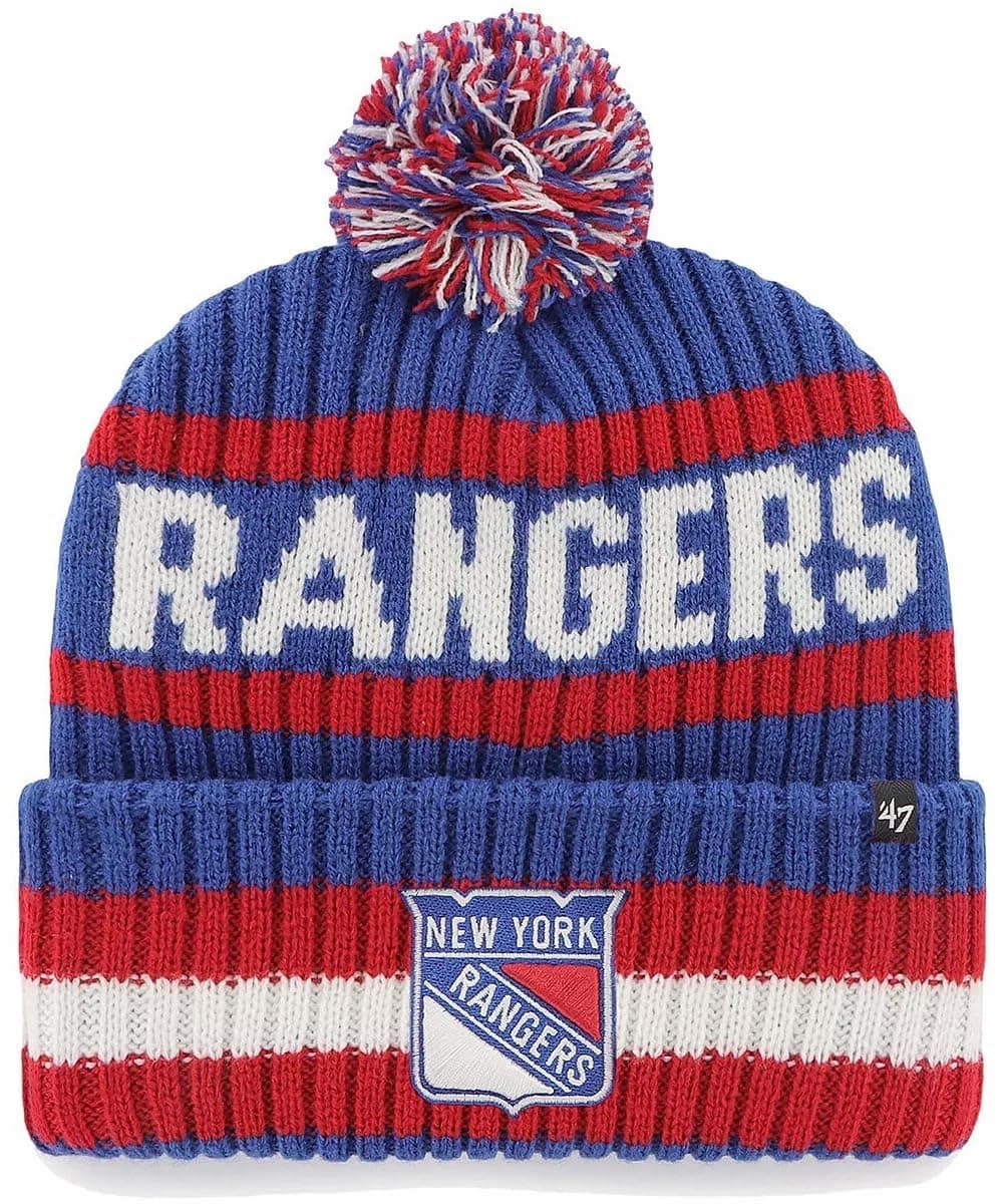 47 NHL Unisex-Adult Officially Licensed Primary Logo Bering Sport Knit Cuffed Pom Beanie Cold Weather Hat (New York Rangers Blue)