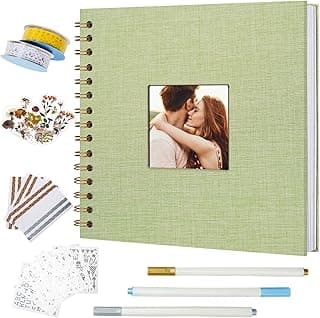 Vienrose 12x12 Inch Scrapbook Album DIY Large Hardcover Kraft White Pages Scrapbook Photo Album Linen Cover Scrap Book Photo Albums Scrapbooking Supplies Kit for Couple Family Wedding Travel image