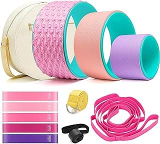 Yoga Wheel 12 in 1 Set with Back Roller for Pain Relief & Deep Tissue Massage Yoga Blocks 2 Pack with Yoga Ring,Yoga Strap,Resistance Bands,Elastic Band,Massage Ball,Perfect Yoga Accessory for Stretching Massage,Yoga Starter Kit for Beginner image