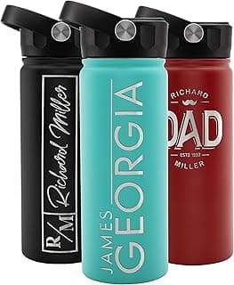 Personalized Water Bottle w Straw Lid Double Wall Insulated | 18 oz - 12 Font - Teal | 9 Color Custom Water Bottle w Name and Text, BPA Free - Non Sweat - Vacuum Insulated image