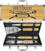 Retirement Gifts for Men, Retired Gift for Dad, Grandpa, Coworker, Retirees Heavy Duty Wooden BBQ Grill Accessories Kit, Thick Stainless Steel Grill Utensil with Non-Slip Handle Tools in Portable Box