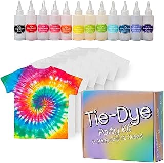 All-in-One Children’s Tie Dye Party Kit - Tie Dye Party Pack w/ 6 Kids Shirts, 12 Colors in Pre-Filled Bottles, Gloves, Bands, & More - Top Arts and Crafts for Kids 4 & Up image