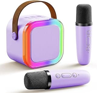 Mini Karaoke Machine for Kids Adults: Portable Bluetooth Karaoke Microphone Speaker with 2 Wireless Microphones for Singing - Birthday Gifts for Girls Toys Family Home Party Travel image
