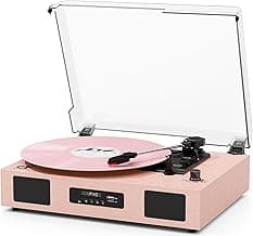 Vinyl Record Player Vintage Wireless Bluetooth Record Player with Enhanced Speakers, USB Recording, LP Player with 3-Speed Belt Drive Turntable Support RCA Line-Out AUX Input EQ,Pink image