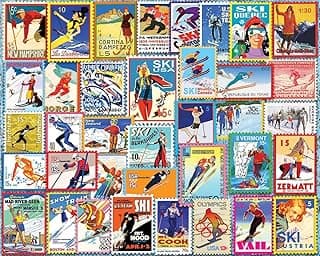 White Mountain Ski Stamps Winter Puzzles 1000 Pieces Jigsaw Puzzle for Family and Adults image