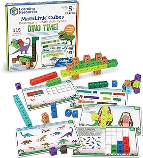 Learning Resources MathLink Cubes Kindergarten Math Activity Set: Dino Time! 115 Pieces, Ages 5+ Kindergarten STEM Activities, Math Games for Kids, Mathlink Cubes Activity Set, Ages 5+ image