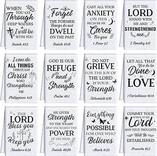 12 Pcs Religious Christian Kitchen Dish Towel 15.7'' x 23.6'' Christian Gifts for Women Men Bible Verse Dishcloth Absorbent Scripture Tea Towel for Housewarming Decor(White and Black,Classic)