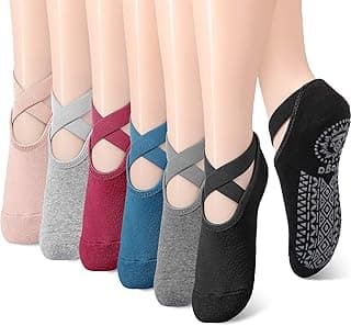 Geyoga 6 Pairs Pilates Socks for Women Barre Socks Yoga Ballet Dance Nonslip Socks with Grip Straps for Barefoot Workout image
