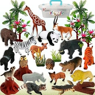 Animals Figures Toys, Realistic Wild Zoo, 29Pcs Model Trees with Safari Animals, Plastic Figurines Playset for Kids' Learning & Party image