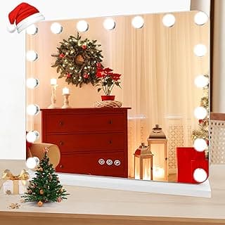 Hollywood Vanity Mirror with Lights, 17 Dimmable LED Bulbs 3 Color Lighted Makeup Mirror with Detachable 10X Magnification Mirror, Tabletop or Wall-Mounted, Touch Control image