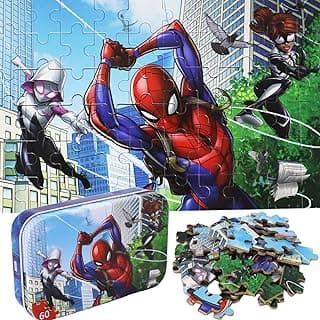 60 Pieces Spiderman Jigsaw Puzzles in a Metal Box for Kids Age for 4-8 Boys Girls Toy Puzzles Children Learning Educational Puzzles Toy(0669) image