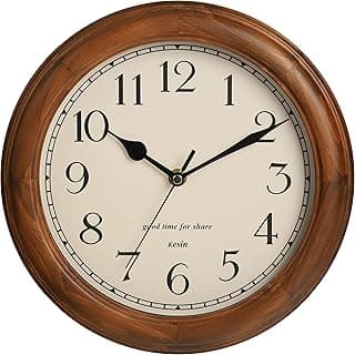 Wooden Wall Clock with Retro Design, 11 Inches Round Wall Clock Battery Operated Silent Non-Ticking, Big Arabic Numerals, for Kitchen Living Room Classroom Gym and Pool, Brown image