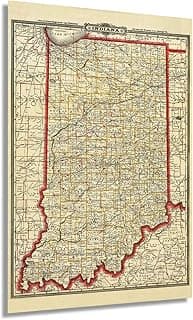 HISTORIX Vintage 1888 Indiana State Map - 24x36 Inch Vintage Map of Indiana Wall Art - Vintage Indiana Map Poster with County, City, Town and Railroad Map - Indiana Wall Map