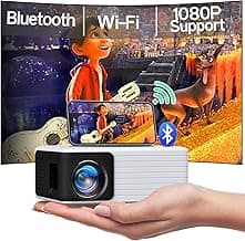 YOTON Mini Projector with WiFi Bluetooth, Portable Projector Full HD 1080P Support, Video Projector for Home Theater, Compatible with PC/Tablet/Fire Stick/iOS and Android Phone Projector