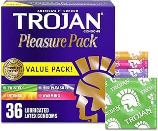 TROJAN Pleasure Pack Assorted Condoms, Lubricated Condoms Value Pack, 36 Count image