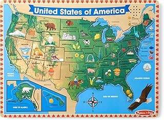 Melissa & Doug USA Map Sound Puzzle - Wooden Puzzle With Sound Effects (40 pcs), Multicolor - States And Capitals Map Puzzle, Educational Toy, Geography For Kids Ages 5+