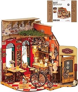 ROBOTIME DIY Miniature House Kit, Mini Diorama House for Adults, Wooden Furniture Kit with LED, Tiny House Dollhouse Building Kits for Halloween/Christmas/Birthday Gifts