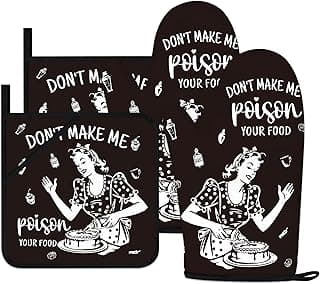 Funny Oven Mitts and Pot Holders Sets Black Kitchen Accessories Cute Kitchen Decor Funny House Warming Gifts Heat Resistant Cooking Baking Gifts for Women (Black, Oven Mitts & Pot Holders)