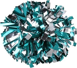 Metallic Cheerleader Cheerleading Pom Poms 6 inch 1 Pair 2 Pieces (Teal/Silver) image