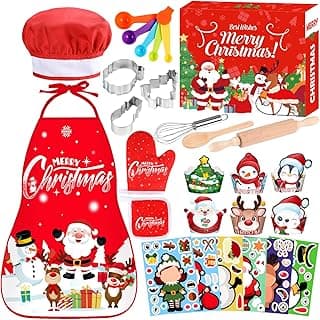Labeol Christmas Kitchen Kids Cooking Sets Real, 27 PCS Kids Baking Set with Apron, Chef Hats and Oven Mitts for Christmas Dinner Party Baking, Fun Cooking Gifts for Boys Girls