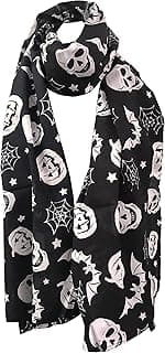 Halloween Theme Lightweight Scarf With Spooky Scary Skulls, Pumpkins,Bats Pattern image