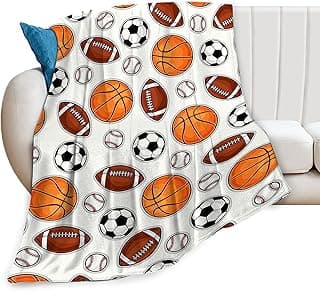 Sports Decor Ball Blanket Basketball Baseball Football Soccer Throw Blanket Warm Cozy Fleece Sports Gifts Blanket for Boys Girls Kids Teens Fans 40"X50" image