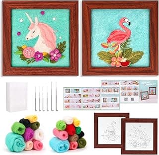 VERTOY Needle Felting Crafts Kit for Girls - Wool Felt Painting Set for Beginner, Unicorn & Flamingo Animals Making Gifts for Kids, Teens, Adults image