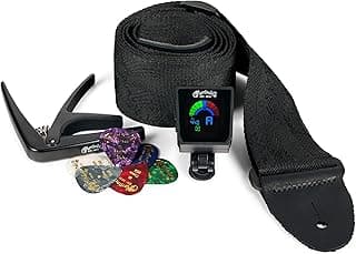 Martin Player Pack – Guitar Accessories Bundle | Capo, Clip-On Tuner, Pickholder Strap, and Multi-Color Pick Set | Essential Starter Kit for Guitar Players