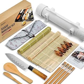 ISSEVE Sushi Making Kit Sushi Bazooka Maker with Bamboo Mats and Chopsticks, Paddle, Spreader, Sushi Knife, DIY Sushi Roller Machine image