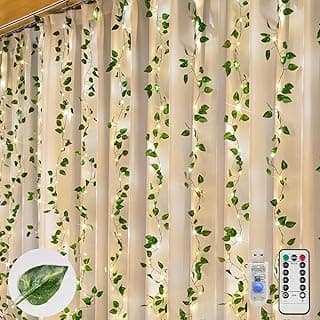 suddus Vines with Lights for Bedroom, 200 LED Fairy Lighs with Vines, Pothos Curtain String Lights with Remote for Dorm, Wedding, Party, Wall, Indoor, Outdoor Decor, 6.5ft x 6.5ft image