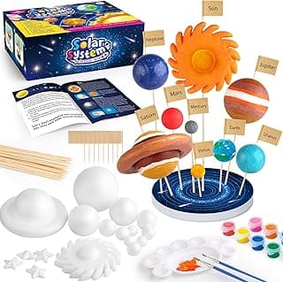 64 PCS Solar System Project Kit, Solar System Model Kit with 13 Mix Foam Balls, Solar System Toys for Kids 3-5, Learn Planets Science Kit School Project Supplies of Bamboo Sticks, Flags, Brushes image