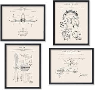 Poster Master 4-Piece Vintage Aviation Blueprint Poster - Airplane Patent Print - Speed Scout Aero Plane Art - Helmet Art - Aircraft Art - Pilot Art - Great Garage Wall Decor - 8x10 UNFRAMED Wall Art image