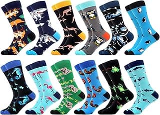 Men's Dress Funny Crazy Colorful Novelty Combed Cotton Crew Socks 12 Pack - Size 7-10/10-13/13-15