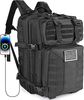 Military Tactical Backpack for Men - 45L Large Assault Tactical Backpacks Molle Hiking Pack 3 Days Bug Out Bag - Waterproof Black Tactical Travel Rucksack for Camping/Traveling/Gym/Fishing image