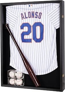 Large Jersey Display Case Frame Shadow Box to Display a XL Football Baseball Hockey Jersey, Military Uniform Motorcyle Jacket, UV Protection Acrylic Door Black Finish image