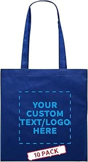 DISCOUNT PROMOS Custom Reusable Cloth Fabric Grocery Tote Bags - 10 Pack - Personalized Logo, Text - Gift Bags - Blue image