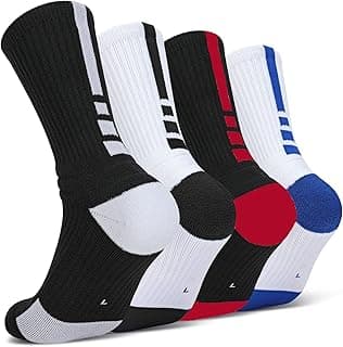 Finerview Elite Basketball Socks, 4 Pack Cushion Performance Crew Athletic Socks for Adult & Youth Kids image