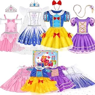 Princess Dress Up, Girls Dress Up Clothes, Role Play Princess Costume Gift Set with Princess Dresses and Princess Toys, Cosplay Pretend Play Toys for Toddler Little Girls Birthday Party Gifts image