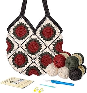 Yeezhee Crochet Kit for Advanced or Intermediate Beginners, Crochet Bag Kit with Step-by-Step Video Tutorials, Granny Square Crochet Tote Bag Set, Knitting Kit Including Yarn, Crochet Hook, Camellia image