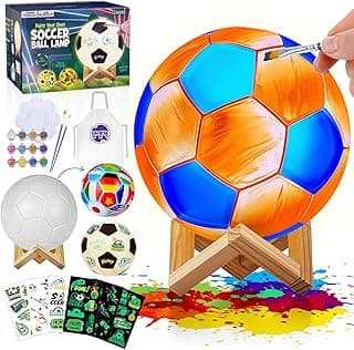 Paint Your Own Soccer Ball Lamp Kit, DIY 3D Night Light with Soccer Stickers & Wooden Stand, Art Supplies Creativity Arts & Crafts Kit for Kids, Birthday Gifts for Boys image